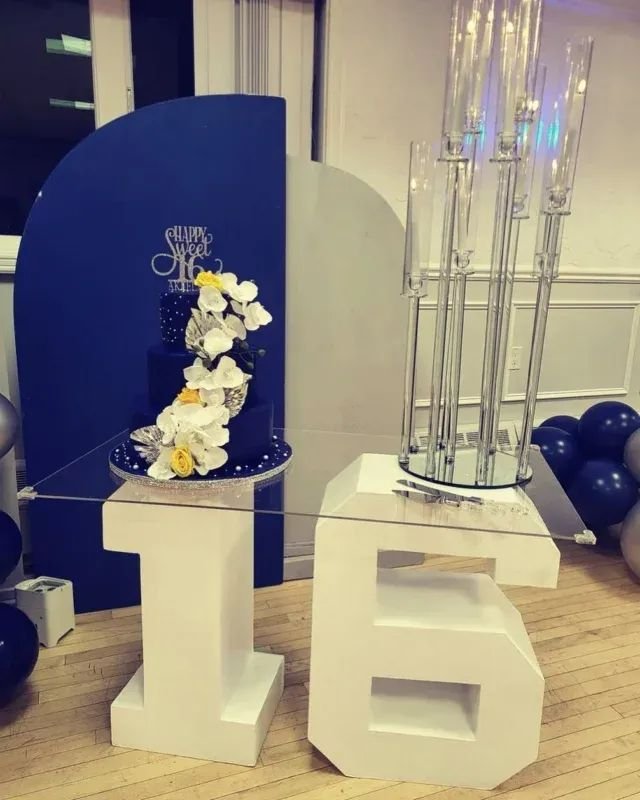 A 16 letter table with a navy backdrop